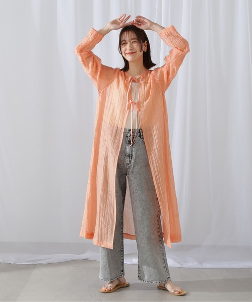 N.（N. Natural Beauty Basic）（エヌエヌナチュラルビューティーベーシック）の「◆ダブルリボンシアーワンピース（ワンピース・レディース・オレンジ/オフホワイト・MEDIUM）」の3枚目の写真