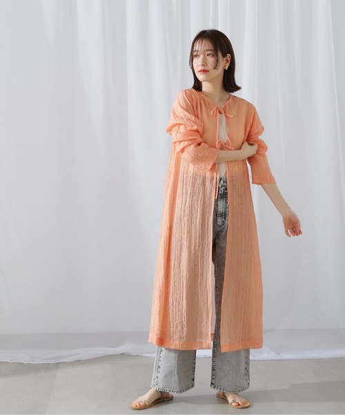 N.（N. Natural Beauty Basic）（エヌエヌナチュラルビューティーベーシック）の「◆ダブルリボンシアーワンピース（ワンピース・レディース・オレンジ/オフホワイト・MEDIUM）」の5枚目の写真