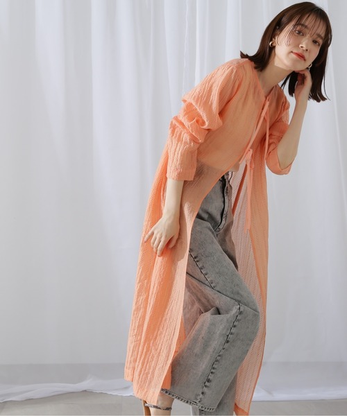 N.（N. Natural Beauty Basic）（エヌエヌナチュラルビューティーベーシック）の「◆ダブルリボンシアーワンピース（ワンピース・レディース・オレンジ/オフホワイト・MEDIUM）」の6枚目の写真