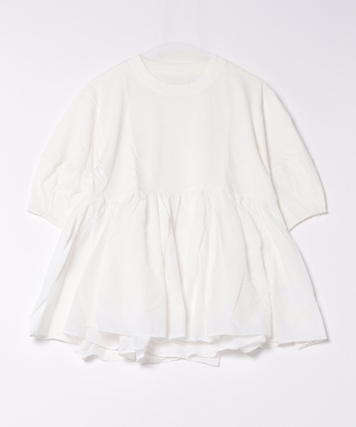 each（イーチ）の「裾ナイロン切替ランタンスリーブペプラムカットソー（Tシャツ/カットソー・レディース・ホワイト/ブラック/グレイッシュベージュ/ブラック×ブラック/ホワイト系その他/ブラック×グレー/ホワイト×シルバー/ブラック×シルバー・FREE）」の20枚目の写真