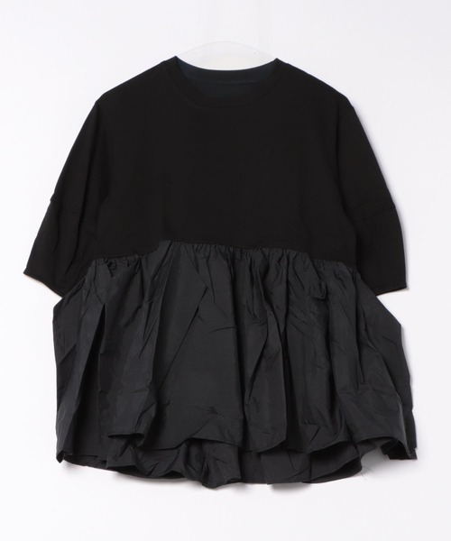 each（イーチ）の「裾ナイロン切替ランタンスリーブペプラムカットソー（Tシャツ/カットソー・レディース・ホワイト/ブラック/グレイッシュベージュ/ブラック×ブラック/ホワイト系その他/ブラック×グレー/ホワイト×シルバー/ブラック×シルバー・FREE）」の21枚目の写真