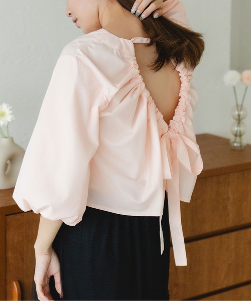 fupel(フぺル)の「2WAYバックシャンリボンブラウス(シャツ/ブラウス・レディース・オフホワイト/ブルー/ライトイエロー/ピンク・FREE)」の4枚目の写真