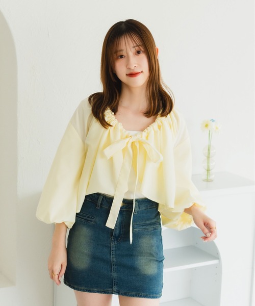 fupel(フぺル)の「2WAYバックシャンリボンブラウス(シャツ/ブラウス・レディース・オフホワイト/ブルー/ライトイエロー/ピンク・FREE)」の11枚目の写真