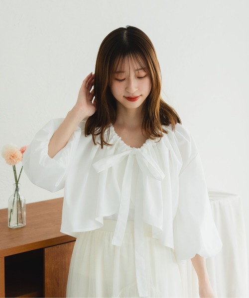 fupel(フぺル)の「2WAYバックシャンリボンブラウス(シャツ/ブラウス・レディース・オフホワイト/ブルー/ライトイエロー/ピンク・FREE)」の7枚目の写真