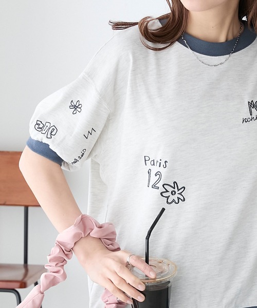 BONLECILL（ボンルシール）の「レタードデザイン リンガーボリュームスリーブTEE（Tシャツ/カットソー・レディース・チャコールグレー/オートミール/レッド・FREE）」の3枚目の写真