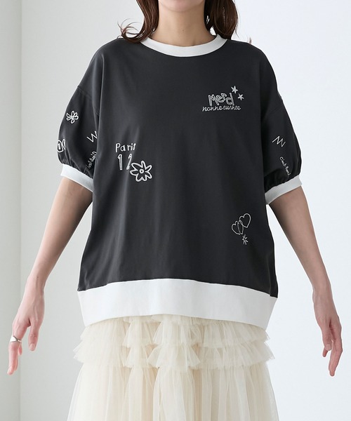 BONLECILL（ボンルシール）の「レタードデザイン リンガーボリュームスリーブTEE（Tシャツ/カットソー・レディース・チャコールグレー/オートミール/レッド・FREE）」の6枚目の写真