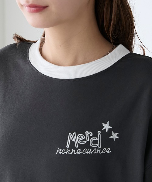 BONLECILL（ボンルシール）の「レタードデザイン リンガーボリュームスリーブTEE（Tシャツ/カットソー・レディース・チャコールグレー/オートミール/レッド・FREE）」の7枚目の写真