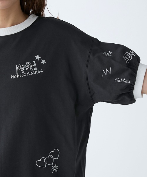 BONLECILL（ボンルシール）の「レタードデザイン リンガーボリュームスリーブTEE（Tシャツ/カットソー・レディース・チャコールグレー/オートミール/レッド・FREE）」の8枚目の写真