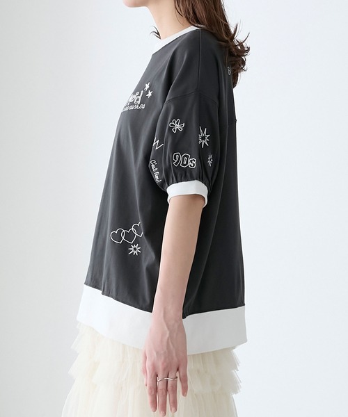 BONLECILL（ボンルシール）の「レタードデザイン リンガーボリュームスリーブTEE（Tシャツ/カットソー・レディース・チャコールグレー/オートミール/レッド・FREE）」の15枚目の写真