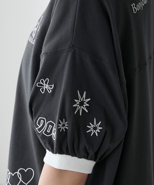 BONLECILL（ボンルシール）の「レタードデザイン リンガーボリュームスリーブTEE（Tシャツ/カットソー・レディース・チャコールグレー/オートミール/レッド・FREE）」の16枚目の写真