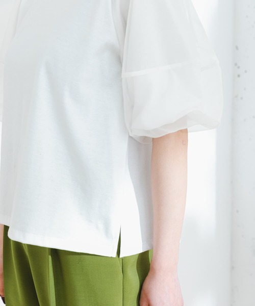 F by ROSSO(エフバイロッソ)の「F by ROSSO オーガンジードッキングプルオーバー(Tシャツ/カットソー・レディース・ネイビー/オフホワイト・FREE)」の3枚目の写真