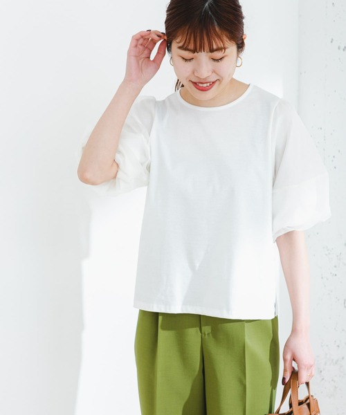 F by ROSSO(エフバイロッソ)の「F by ROSSO オーガンジードッキングプルオーバー(Tシャツ/カットソー・レディース・ネイビー/オフホワイト・FREE)」の5枚目の写真