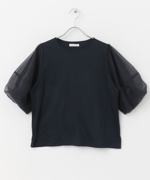 F by ROSSO(エフバイロッソ)の「F by ROSSO オーガンジードッキングプルオーバー(Tシャツ/カットソー・レディース・ネイビー/オフホワイト・FREE)」の11枚目の写真