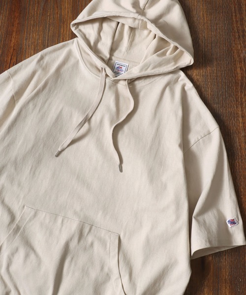 JEMORGAN（ジェーイーモーガン）の「JEMORGAN/ジェーイーモーガン ミニワッペン ビッグシルエット 半袖Tパーカー フーディー レディース メンズ（パーカー・メンズ・オフホワイト/ブラック/カーキ/ピンク/ライトグレー/ベージュ/ネイビー・L/XL/M）」の4枚目の写真