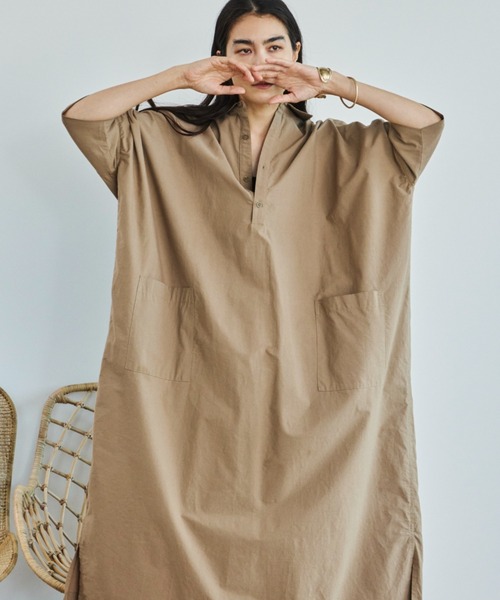 Libra Cue(リブラ キュー)の「ビックシルエットハーフスリーブワンピース(ワンピース・レディース・ブラック/ベージュ/ブルー/その他1/ホワイト/ブラウン/その他2・FREE)」の4枚目の写真