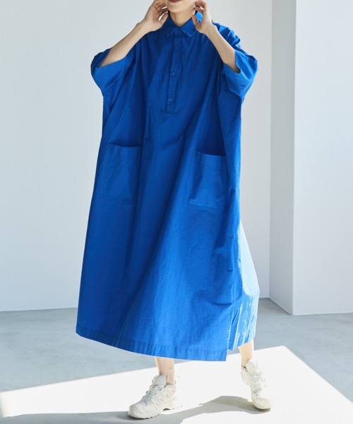 Libra Cue(リブラ キュー)の「ビックシルエットハーフスリーブワンピース(ワンピース・レディース・ブラック/ベージュ/ブルー/その他1/ホワイト/ブラウン/その他2・FREE)」の5枚目の写真