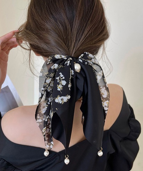 Miniministore（ミニミニストア）の「花柄 スカーフシュシュ春夏リボンヘアゴム（シュシュ・レディース・ベージュ/ミント/ブラック/ブルー・FREE）」の18枚目の写真