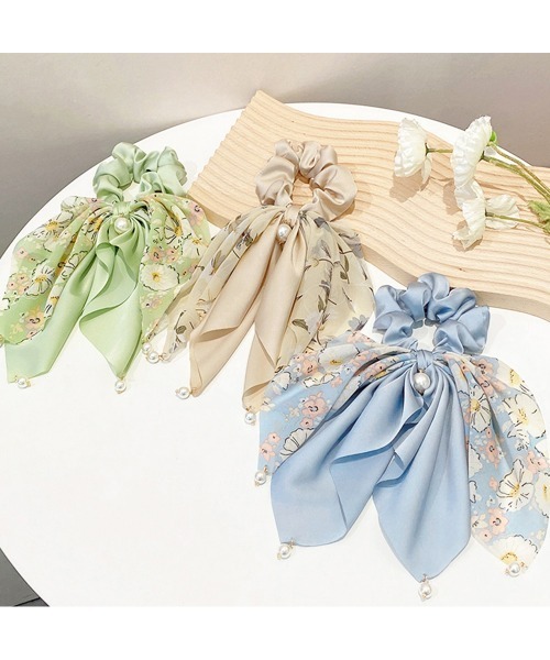 Miniministore（ミニミニストア）の「花柄 スカーフシュシュ春夏リボンヘアゴム（シュシュ・レディース・ベージュ/ミント/ブラック/ブルー・FREE）」の10枚目の写真