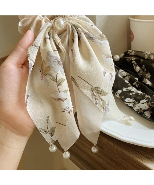 Miniministore（ミニミニストア）の「花柄 スカーフシュシュ春夏リボンヘアゴム（シュシュ・レディース・ベージュ/ミント/ブラック/ブルー・FREE）」の5枚目の写真