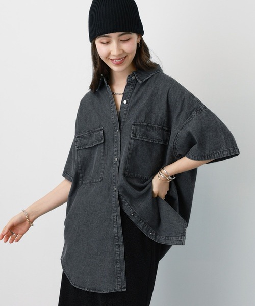 saloon（サルーン）の「SALOON(サルーン)/ 【InRed7月号掲載】《再入荷》6.5OZデニム半袖シャツ【手洗い可】（シャツ/ブラウス・レディース・ブラック/ライトブルー・FREE）」の13枚目の写真