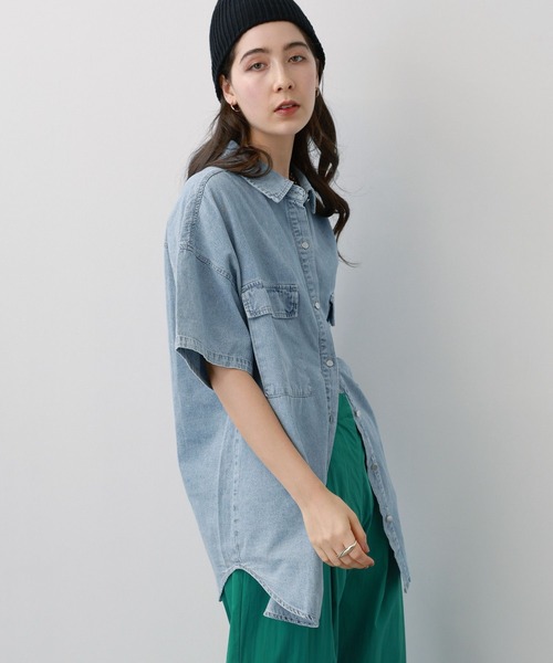 saloon（サルーン）の「SALOON(サルーン)/ 【InRed7月号掲載】《再入荷》6.5OZデニム半袖シャツ【手洗い可】（シャツ/ブラウス・レディース・ブラック/ライトブルー・FREE）」の10枚目の写真