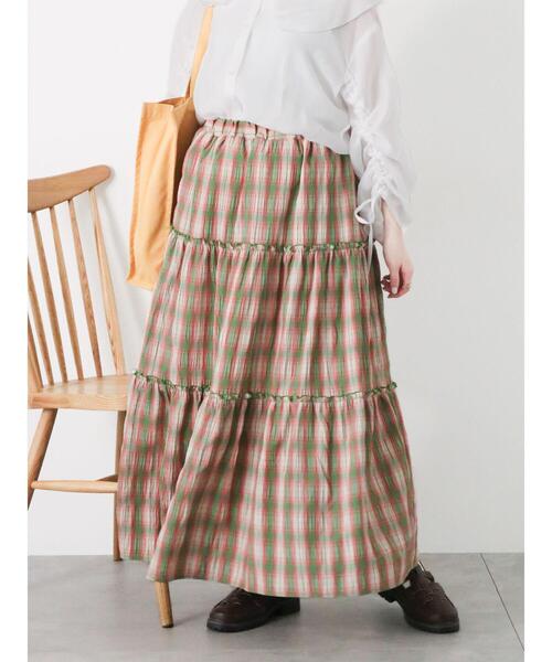 ehka sopo（エヘカソポ）の「チェックティアードスカート（スカート・レディース・グリーン/ネイビー/キャメル・F）」の2枚目の写真