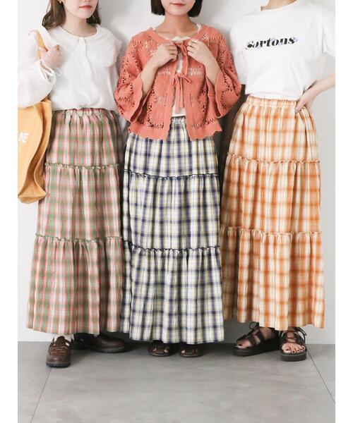 ehka sopo（エヘカソポ）の「チェックティアードスカート（スカート・レディース・グリーン/ネイビー/キャメル・F）」の5枚目の写真