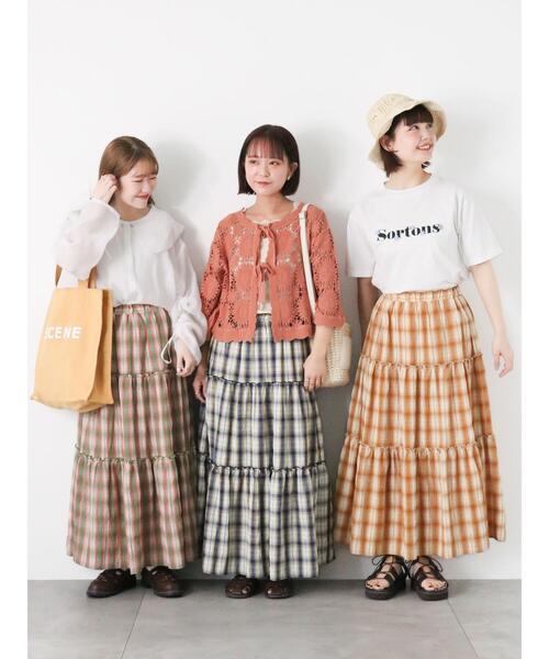 ehka sopo（エヘカソポ）の「チェックティアードスカート（スカート・レディース・グリーン/ネイビー/キャメル・F）」の7枚目の写真