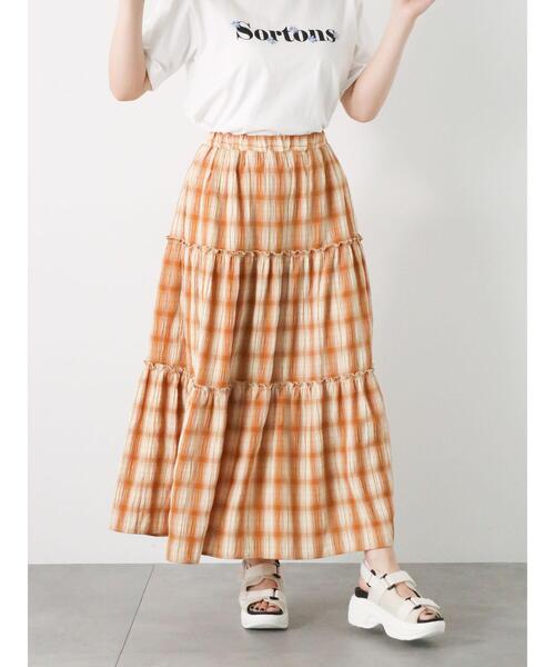 ehka sopo（エヘカソポ）の「チェックティアードスカート（スカート・レディース・グリーン/ネイビー/キャメル・F）」の14枚目の写真