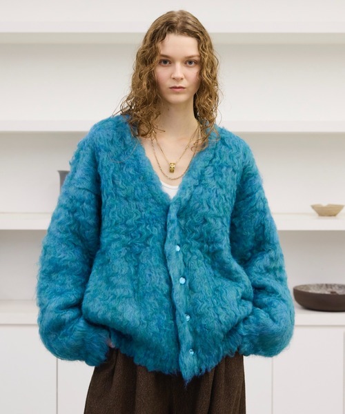 セール】Wool blend super volume shaggy knit cardigan / ウール