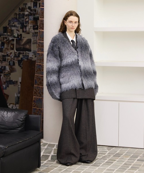 Wool blend super volume shaggy knit cardigan / ウールブレンド