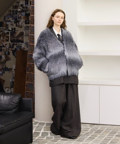 【soerte】スーパーボリュームシャギーニットカーディガン 黒 サイズ1 SUPER VOLUME SHAGGY KNIT CARDIGAN/スーパーボリュームシャギー