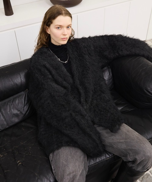 ▼上質✨ドゥロワー【2】カシミヤ100％ シャギー ニット 毛足長 ブラック Wool blend super volume shaggy knit cardigan / ウールブレンド