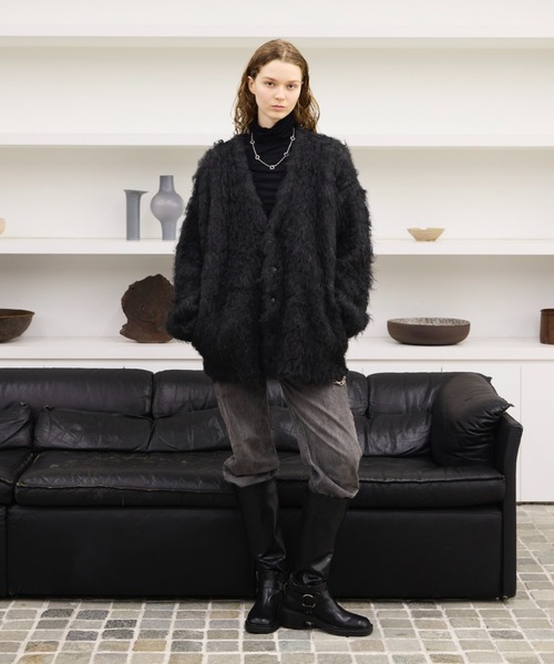▼上質✨ドゥロワー【2】カシミヤ100％ シャギー ニット 毛足長 ブラック Wool blend super volume shaggy knit cardigan / ウールブレンド