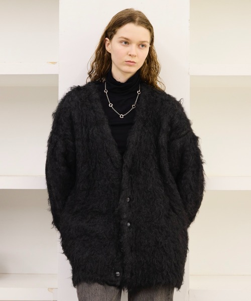 【soerte】スーパーボリュームシャギーニットカーディガン 黒 サイズ1 SUPER VOLUME SHAGGY KNIT CARDIGAN/スーパーボリュームシャギーニット