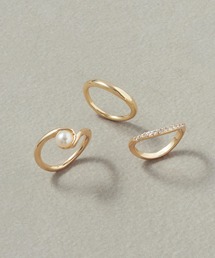 3PCS パール × キュービックジルコニア セット リング