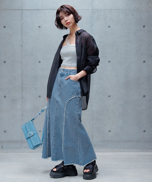 PAGEBOY（ページボーイ）の「フリンジデニムスカート（デニムスカート・レディース・ブルー/ブラック・FREE）」の9枚目の写真