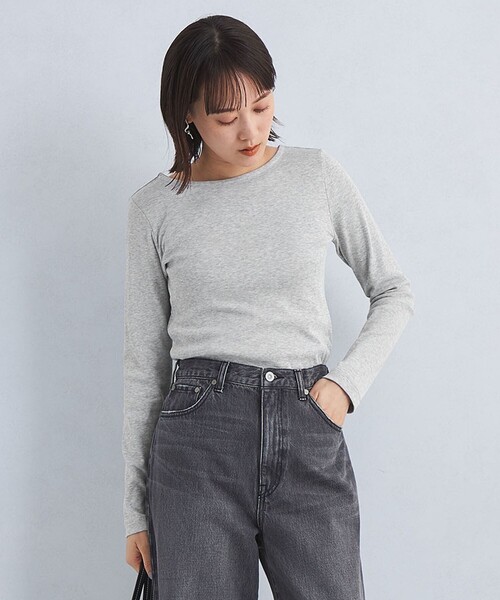 green label relaxing(グリーンレーベルリラクシング)の「フライス ボートネック ロングスリーブ プルオーバー カットソー(Tシャツ/カットソー・レディース・オフホワイト/グレー/ケリーグリーン/ブラック・FREE)」の1枚目の写真