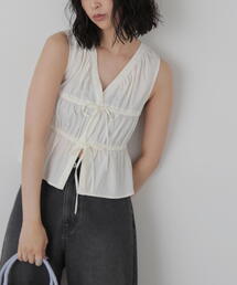 FREE'S MART | フロントリボンギャザーノースリーブブラウス(シャツ/ブラウス)
