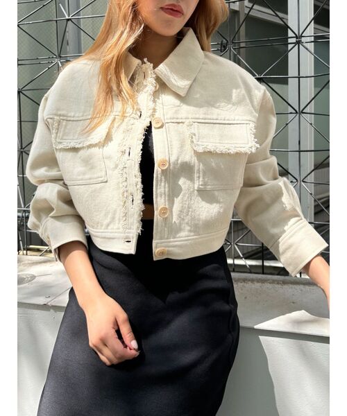 EVRIS（エヴリス）の「フリンジツイルショートジャケット（その他アウター・レディース・ブラック/アイボリー/ブルー・FREE）」の2枚目の写真