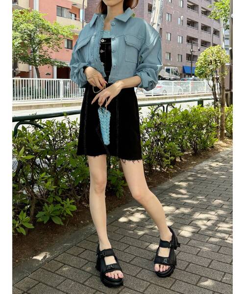 EVRIS（エヴリス）の「フリンジツイルショートジャケット（その他アウター・レディース・ブラック/アイボリー/ブルー・FREE）」の6枚目の写真