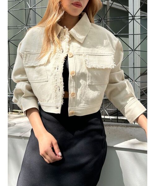 EVRIS（エヴリス）の「フリンジツイルショートジャケット（その他アウター・レディース・ブラック/アイボリー/ブルー・FREE）」の4枚目の写真