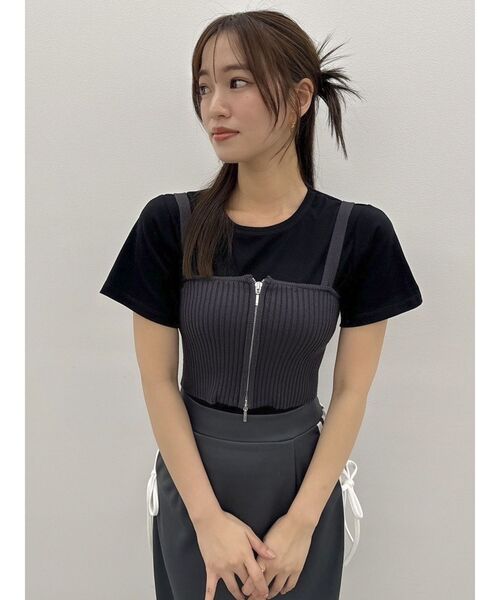 dazzlin（ダズリン）の「ダブルジップリブニットビスチェ（ニット/セーター・レディース・ベージュ/パープル/チャコールグレー/イエロー/ピンク・FREE）」の6枚目の写真