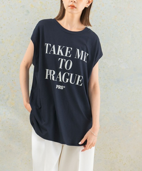 CHIGNON（シニヨン）の「CHIGNON　段ロゴフレンチTシャツ（Tシャツ/カットソー・レディース・ネイビー/ホワイト・FREE）」の2枚目の写真