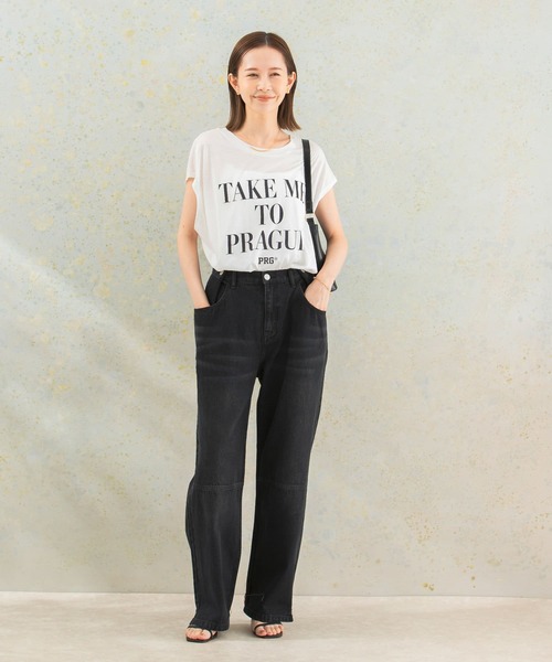 CHIGNON（シニヨン）の「CHIGNON　段ロゴフレンチTシャツ（Tシャツ/カットソー・レディース・ネイビー/ホワイト・FREE）」の3枚目の写真
