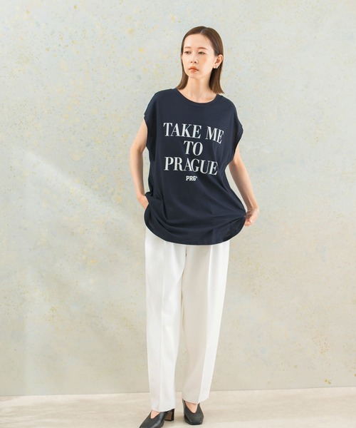 CHIGNON（シニヨン）の「CHIGNON　段ロゴフレンチTシャツ（Tシャツ/カットソー・レディース・ネイビー/ホワイト・FREE）」の4枚目の写真