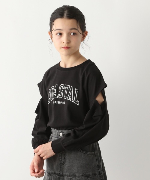 GLOBAL WORK（グローバルワーク）の「ヘビロッTEE/肩あき長袖/115746（Tシャツ/カットソー・キッズ・ブラック/オフホワイト/ライトグレー・130cm/140cm/150cm/160cm）」の2枚目の写真