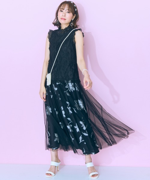 marun（マルン）の「＜大きいサイズ＞ オーバーチュールフラワープリントスカート marun（スカート・レディース・アイボリー系/ブラック系・4L/3L/LL/L/5L）」の21枚目の写真