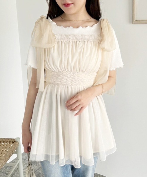 one after another NICE CLAUP（ワンアフターアナザーナイスクラップ）の「リボン取り外し可/ビスチェチュニック（キャミソール・レディース・アイボリー/チャコールグレー/ブラック系その他/ピンク系その他・FREE）」の3枚目の写真