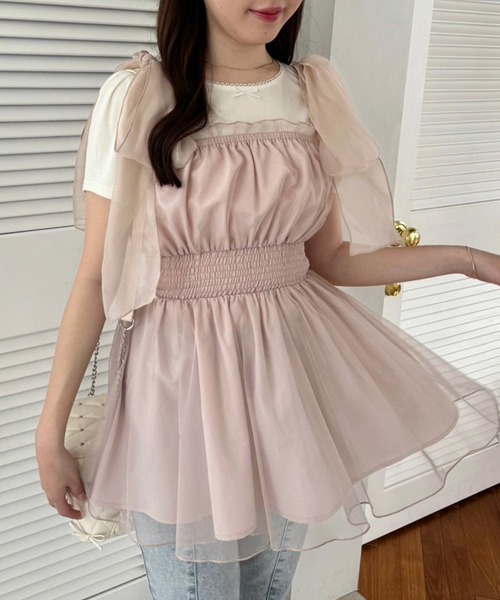 one after another NICE CLAUP（ワンアフターアナザーナイスクラップ）の「リボン取り外し可/ビスチェチュニック（キャミソール・レディース・アイボリー/チャコールグレー/ブラック系その他/ピンク系その他・FREE）」の16枚目の写真